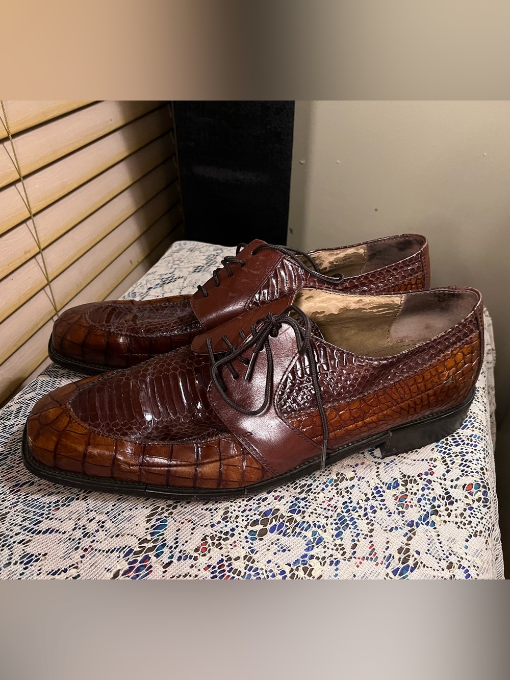 Stacy Adams Men's Brown Snake Skin Embossed Leather Lace-Up Oxfords 14